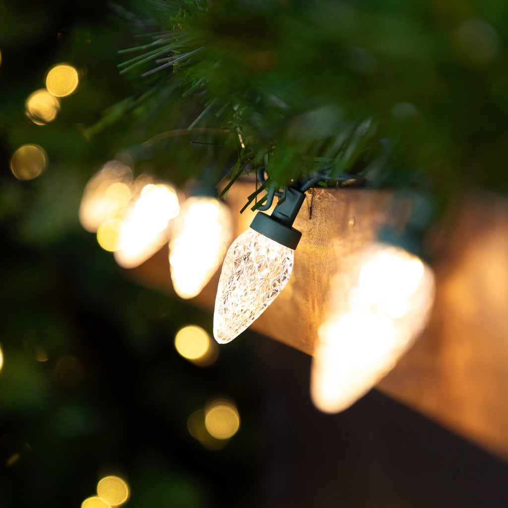 Set of 100 White Faceted LED C9 Christmas Lights